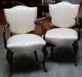 Pair of Louis XV Style Upholstered Carved Mahogany Armchairs
