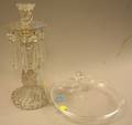 Baccarat Colorless Glass Candlestick with Prisms and a Steuben Colorless Glass Low Bowl