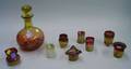 Seven Victorian Amberina Toothpicks and Small Cabinet Vases a Decanter and a Pomona Hobnail Toothpick