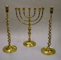 Pair of William  Mary Style Brass Barley Twist Candlesticks and a Brass SevenLight Candelabra