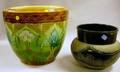 British Art Nouveau Majolica Glazed Art Pottery Jardiniere and a Continental Dark BlueGreen Glazed Art Pottery Jardiniere