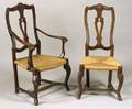 Two Matching Dutch Rococo Walnut and Rush Seat Chairs