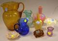 Nine Victorian Colored Art Glass Items
