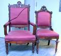 Two Victorian Upholstered Carved Walnut Parlor Chairs