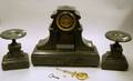 French Three Piece Black Marble Clock and Garniture