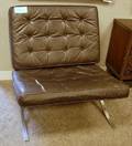 Pair of Barcelonastyle Brown Leather Cushion and Steel Lounge Chairs