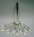 Ebony Handled Sterling Silver Punch Ladle and a Set of Twelve Gorham MotherofPearl Handled Fruit Knives