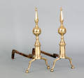 Pair of Federal brass steeple top andirons ca 1810