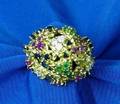 18kt Gold Diamond Emerald Ruby and Sapphire Cluster Ring
