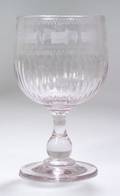 Large Blown Colorless Etched Glass Goblet