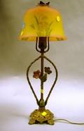 Reversepainted Glass Boudoir Lamp Shade with Painted Metal Floralform Base