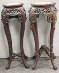 Two Chinese Marbleinset Carved Hardwood Stands