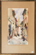 European watercolor street scene