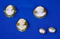 Two 14kt and One 18kt GoldFramed Carved Shell Cameo and a Pair of 14kt Gold Framed Cameo Earrings
