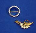 Two 14kt Gold Cultured Pearl and Gemset Brooches