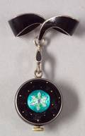 Bucherer EnamelDecorated Sterling Silver Bowform Watch Brooch