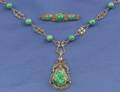 14kt Gold Jadeite and Seed Pearl Pendant Necklace