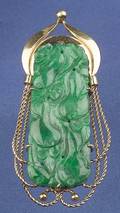 14kt Gold and Carved Jade Clip Brooch