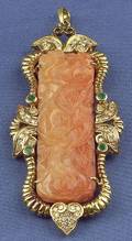 14kt Gold Jadeite Emerald and Diamond Pendant