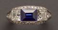 Art Deco Platinum Sapphire and Diamond Ring JE Caldwell  Co