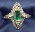 Art Deco Platinum Diamond and Emerald Ring