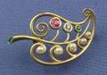 Art Nouveau 14kt Gold and Gemset Leaf Brooch Riker Brothers