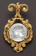 Art Nouveau 18kt Gold Carved Moonstone and Demantoid Garnet Pendant