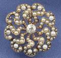 Antique 14kt Gold Seed Pearl and Diamond Starburst PendantBrooch