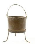 Large Rustic Copper Bucket on Tripod Iron Stand