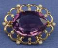 Antique 14kt Gold Amethyst and Seed Pearl Brooch
