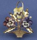 14kt Gold and Enamel Pansy Flower Basket Brooch AJ Hedges