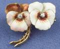 Art Nouveau 14kt Gold Enamel and Diamond Pansy Brooch