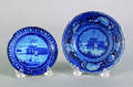 Historical blue Staffordshire cup plate and toddy plate 19th c