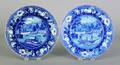 Historical blue Staffordshire plate and soup bowl 19th c