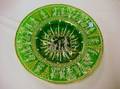 Classical Revival Enamel Decorated and Printed Green Glass Charger