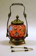 Pairpoint Silver Plate Mounted Enamel Floral Decorated Cranberry Glass Pickle Caster