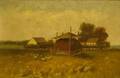 Framed Oil on Canvas Farm Scene with Haystack