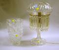 Colorless Cut Glass Dome Table Lamp with Prisms and a Tall Vase