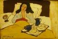Framed Oil of Woman in Bed