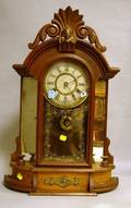 New Haven Clock Co Victorian Walnut Mirrorside Shelf Clock