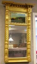 Late Federal Giltwood Tabernacle Mirror with ReversePainted Glass Scenic Tablet