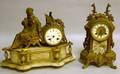 Waterbury Clock Co Louis XV Style Gilt Cast Metal Mantel Clock and a French Alabaster and Gilt Cast Metal Figural Mantel Clock