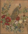 Large Framed Victorian Berlinwork Panel Depicting a Peacock Amidst Flowers