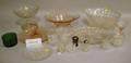 Approximately Twentysix Pieces of Colorless Pressed and Cut Glass Tableware and Eleven Colored Glass Articles