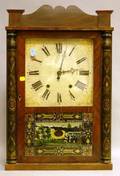 Stencil Decorated Ebonized Mahogany Veneer Shelf Clock with ReversePainted Glass Tablet