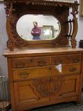 Victorian Carved Oak Mirrored TwoPart Sideboard