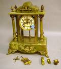 Ansonia Clock Co Frenchstyle Gilt Brass Mounted Green Onyx Mantel Clock