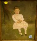 Framed Mixed Media Primitive Portrait of a Young Girl