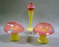 Pair of Peachblow Art Glass JackinthePulpit Vases and Bud Vase