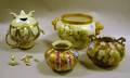 Three Japanese Gilt and Floral Decorated Porcelain Vases and a Handpainted Hydrangea Decorated Limoges Porcelain Jardiniere